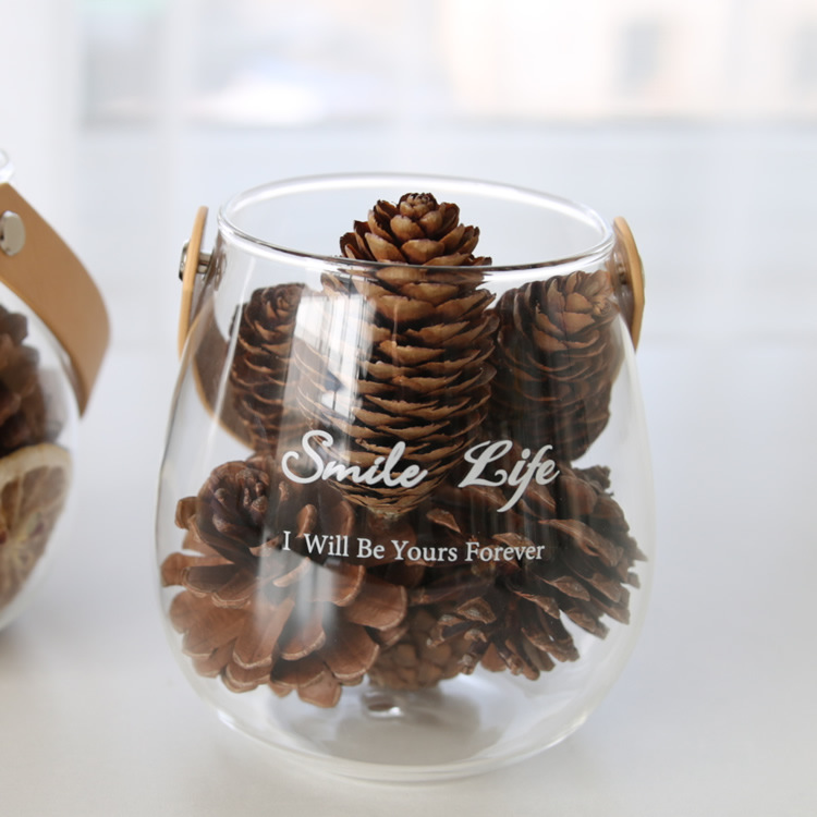 手提皮革杯无火香薰玻璃杯 玻璃花瓶 干花工艺创意家居