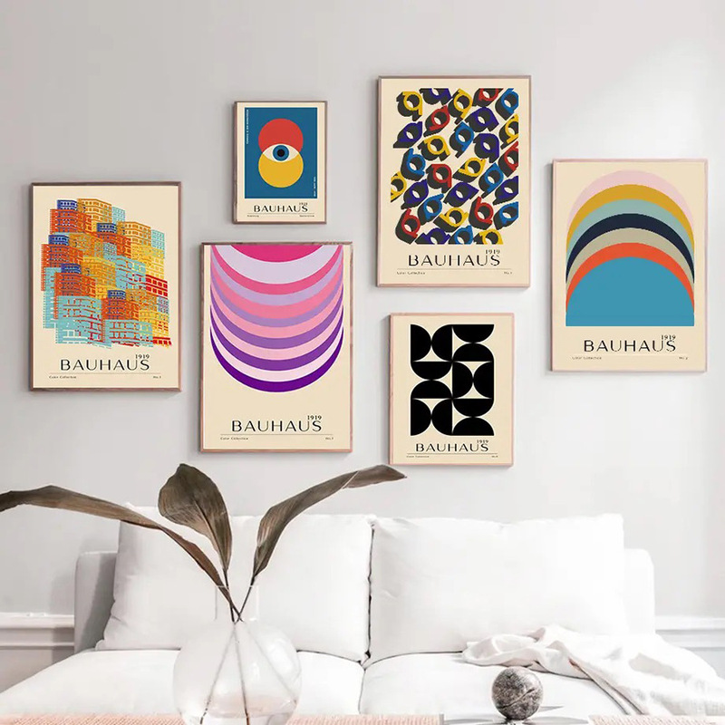 Mid Century Modern Bauhaus Abstract Geometric Poster Canvas Painting Wall Picture Prints Living Room Home Decoration