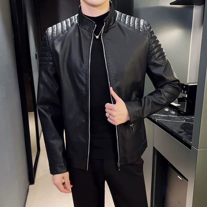 Демисезонная модная мужская кожаная куртка для отдыха, slim fit