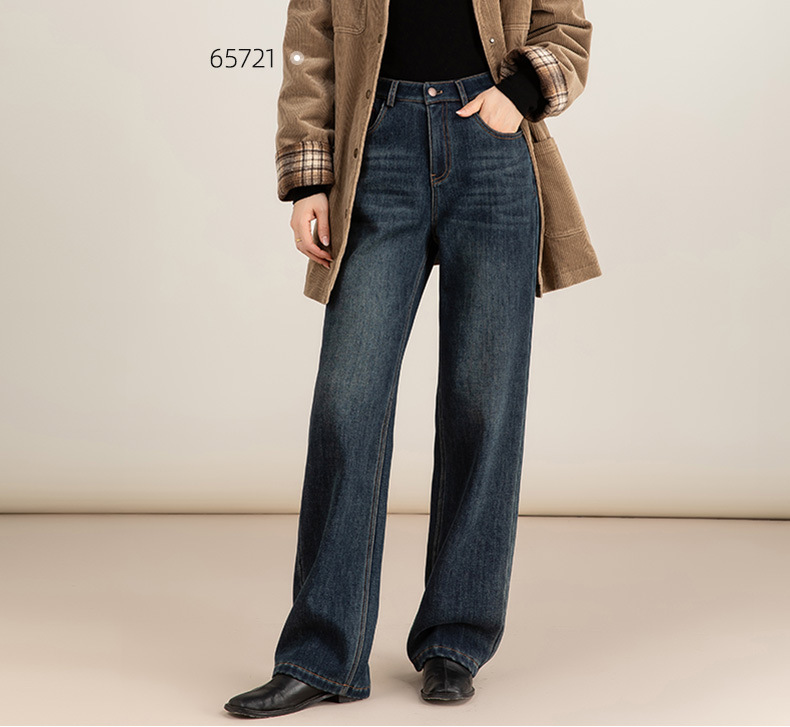 Quần jean nữ ống rộng dáng suông cổ điển — màu xanh denim chi tiết 10