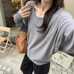 韩系简约基础款纯色气质宽松长袖T恤女秋季休闲显瘦百搭打底上衣
