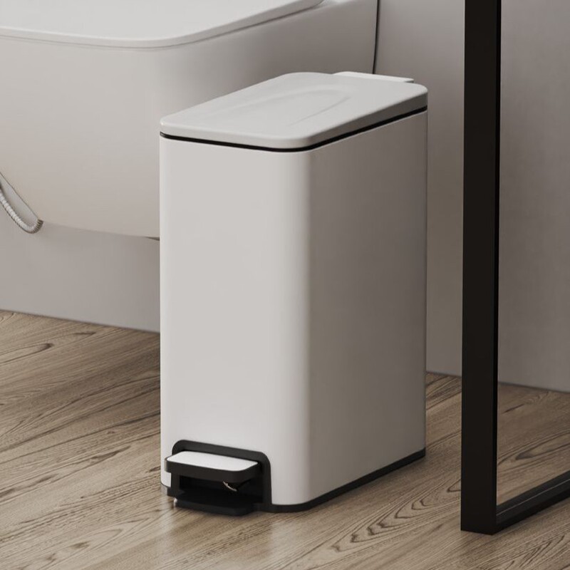 Stainless Steel Square Foot-Operated Trash Can Hotel Toilet Bathroom with Lid Narrow Slit Storage Tube Slow-Down Slit Commercial