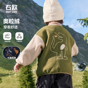 Boys' Cartoon Ollie Velvet Coat Winter Coat Thickened fleece-lined Autumn and Winter Children's Coat Baby Warm Top Winter Fashion