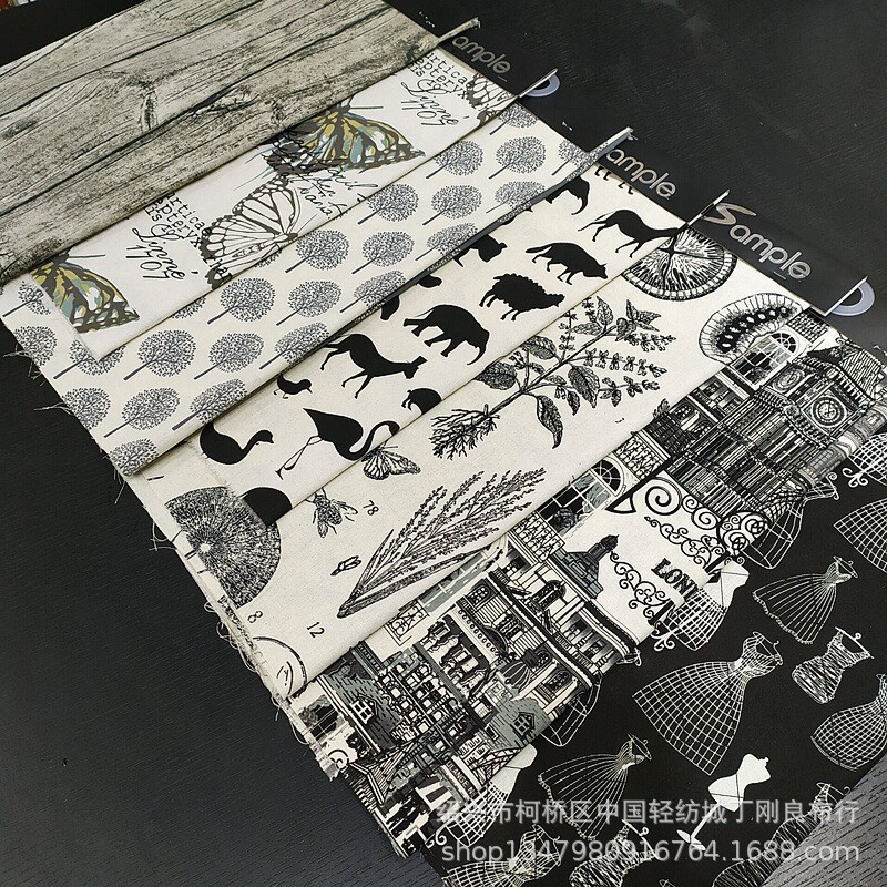 Cartoon Pattern Patchwork Studio Half-Curtain Door Curtain Window Curtain Tablecloth Sofa Cotton Linen Fabric Little Girl Pattern Home Textile