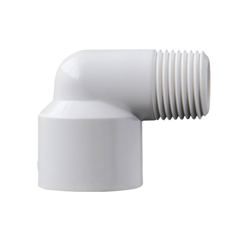 Fabricante de suministro de 90 grados codo de diente externo accesorios de suministro de agua PVC tubería de agua codo de tornillo externo conector adhesivo rosca unilateral