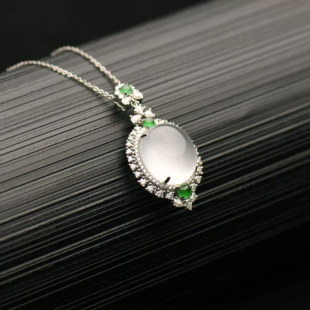 欧美跨境简约18k金天然水晶吊坠 时尚高冰天然翡翠a货挂坠项链女