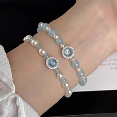 S925純銀施家真珠ブレスレット天然海藍宝女デザイン清冷感間隔ビーズ手飾り卸売り