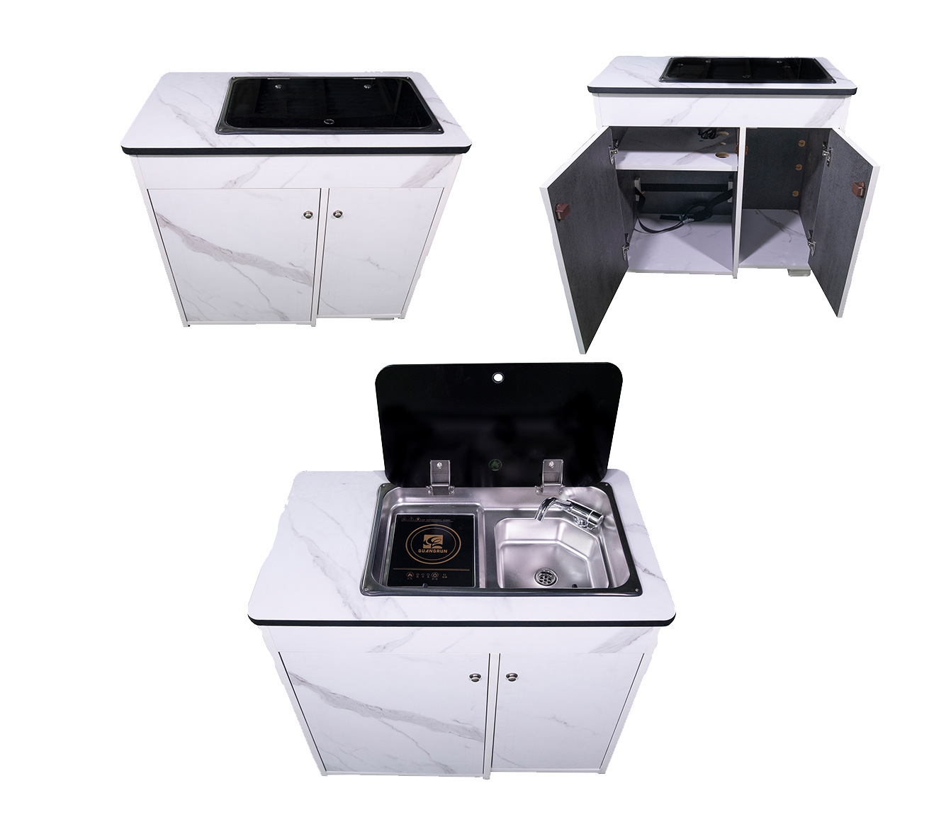 Guangrun genuino tablero de madera ligero con textura de mármol con fregadero, cocina de inducción, cama, coche, XR-M16 de módulo de cocina