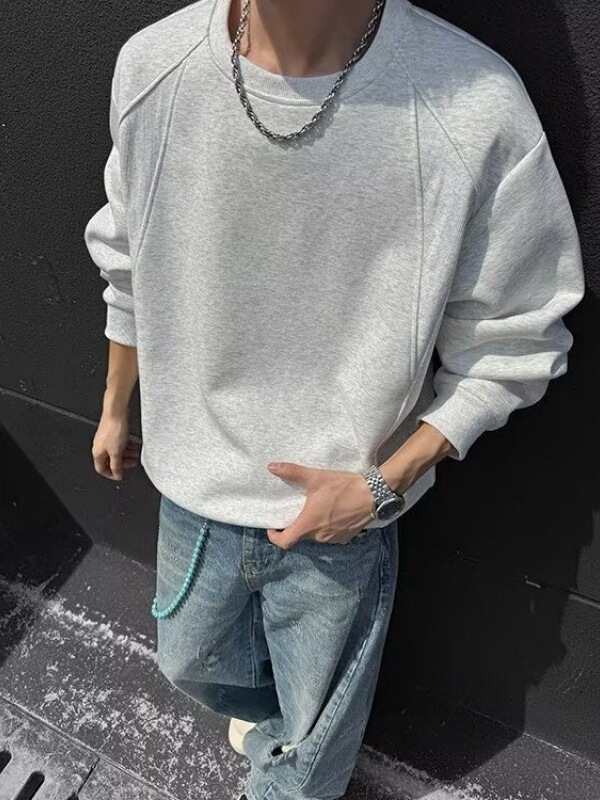 Stunning Gray Pullover Crew Neck Sweatshirt for Men and Women, Autumn and Winter Loose Korean Style Lazy Style Petite Top