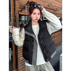 牛仔拼接羽绒棉马甲外套女2025秋冬季新款时尚百搭坎肩背心马夹女