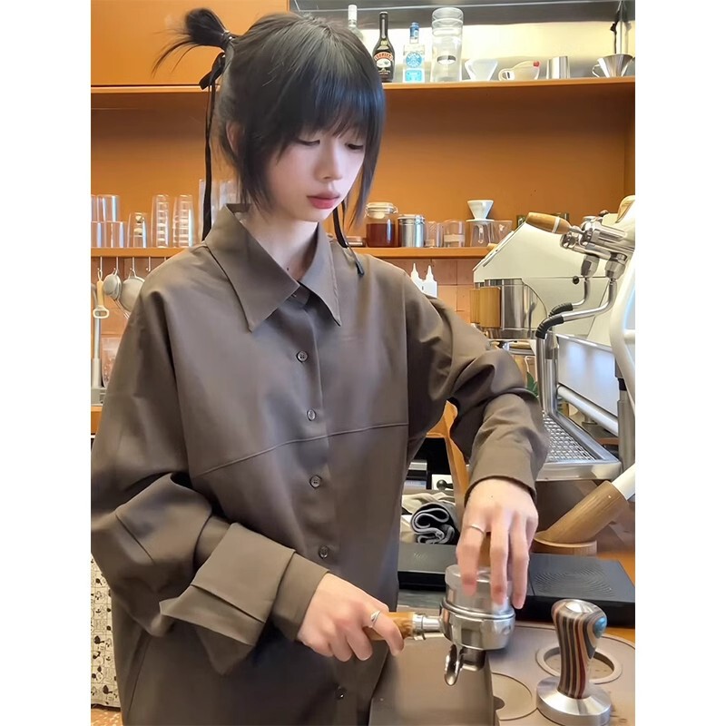 Stay the Night Dark Brown Shirt Men's Intellectual Style High-End Shirt Cleanfit Jacket