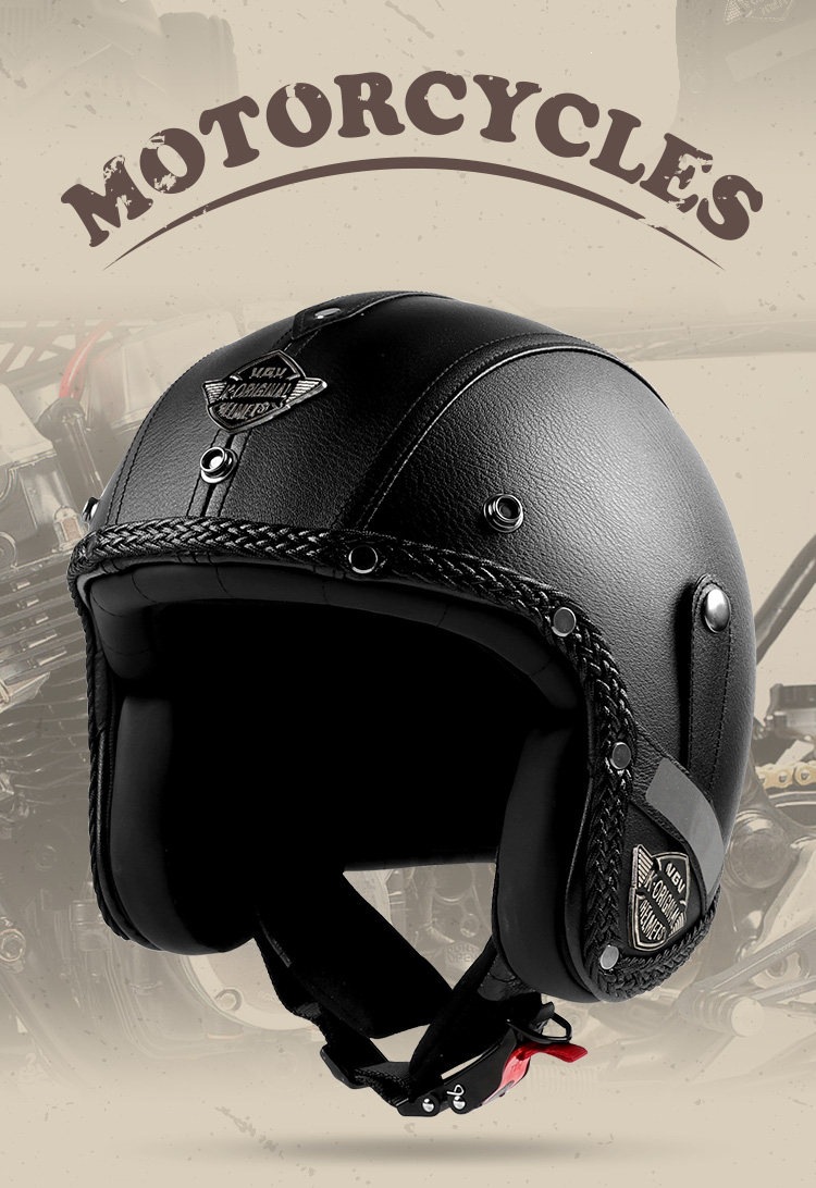 3C Certified Retro Cruise Motorcycle Helmet for Men and Women, Winter Warm Motorcycle 3/4 Helmet, Electric Vehicle Safety Helmet