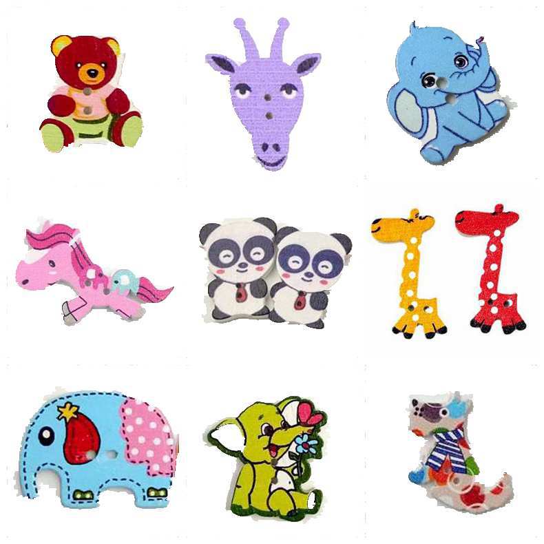 多款卡通创意木质纽扣儿童diy手工扣子装饰可爱动物混装现货现发