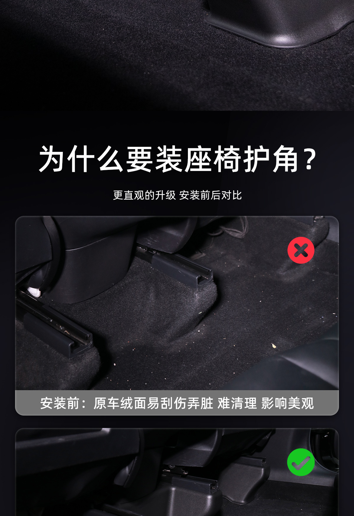 Suitable for Tesla's New Model Yl Seat Lower Rail Corner Protectors and Rear Seat Protectors, Complete Set of Felt Protection