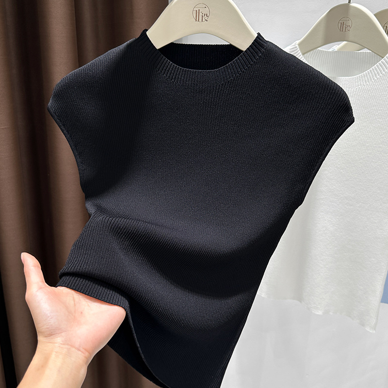 Women's Slim-Fit Short Sleeve Top Ice Silk Cropped Tee Soft Stretchy Casual Shirt for Summer with Flutter Sleeves_ecoleips.com