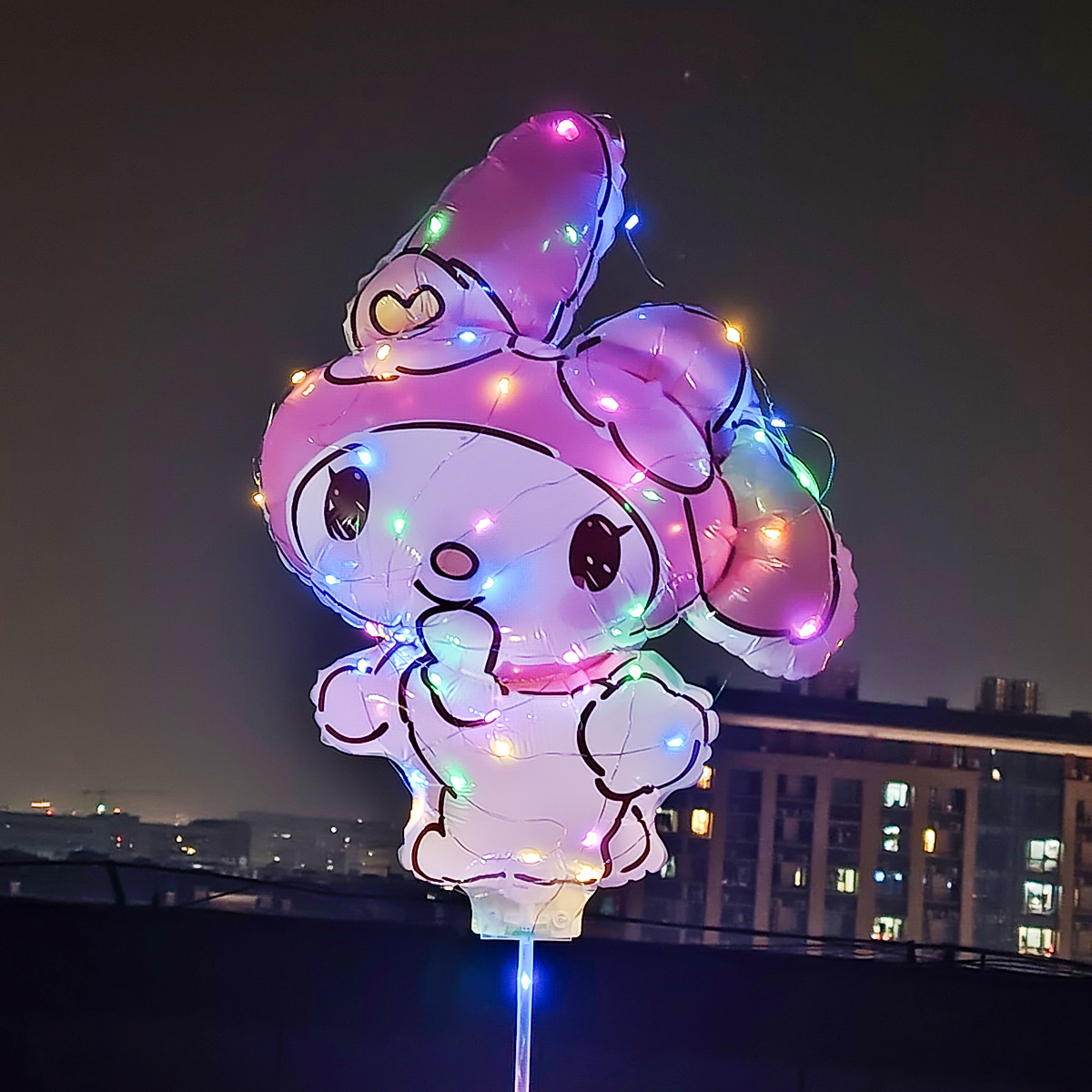 Clip luminoso globo clip de dibujos animados película de aluminio puesto de piso poste de remolque de mano globo mercado nocturno globo luminoso al por mayor