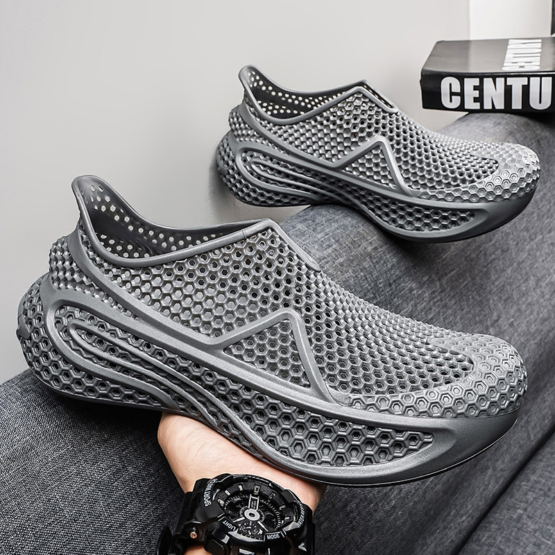 Impresión 3D agujero zapatos pareja 2026 nuevo verano transpirable desgaste de fondo grueso pedazo sensación sandálias de playa para nadar