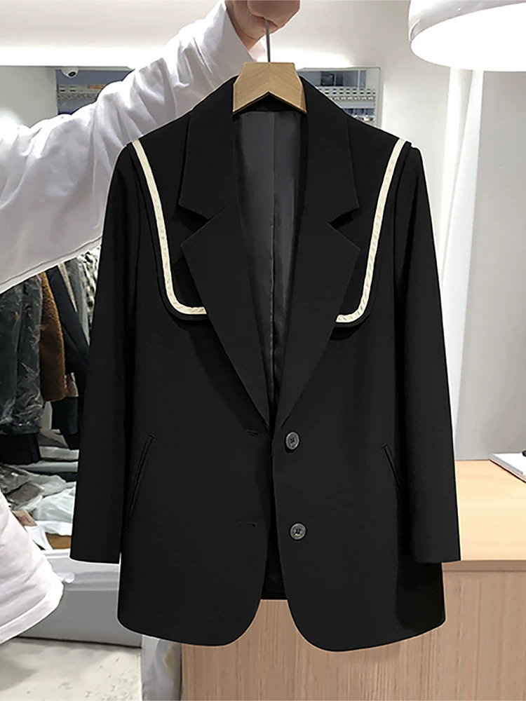 Костюмная куртка в классическом стиле navy, плюс сайз, свободный крой