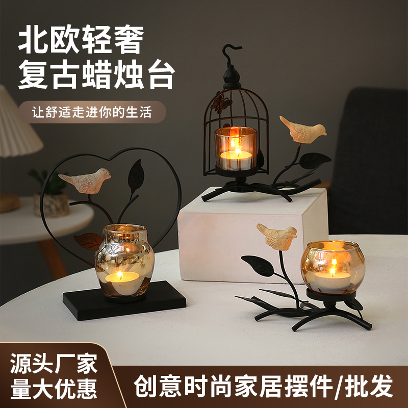 Northern European Creative Black Bird Iron Candle Holder Wholesale Home Living Room Romantic Candlelight Dinner Ornament Candle Stand