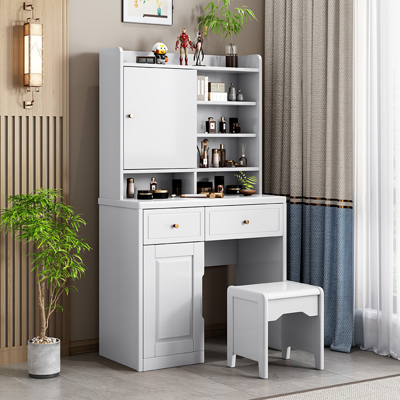 Tocador de madera maciza de estilo chino, tocador pequeño moderno y sencillo, almacenamiento multifuncional con almacenamiento oculto para espejo de maquillaje