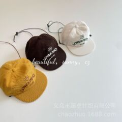 复古平沿灯芯绒秋冬洋气款鸭舌帽亲子款美式棒球帽
