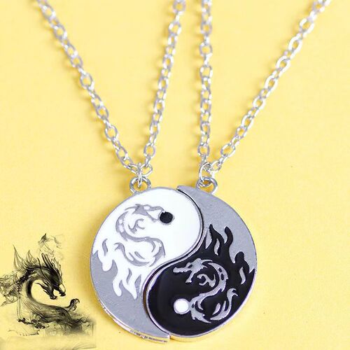 Shuanglong Dragon Totem Brothers, a pair of necklaces, personalized gift, retro Tai Chi necklace, couple pendant, splicing necklace