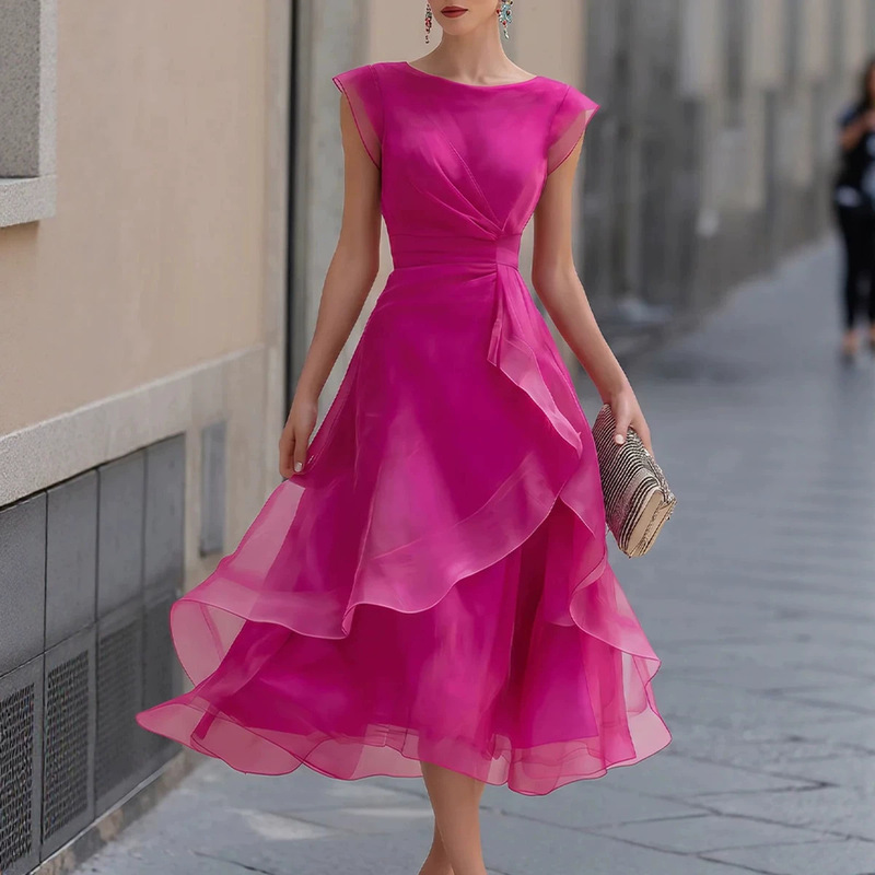 2026 European and American Cross-Border New Fashion Elegant Ruffled Mesh Women's Dress for Amazon Independent Sites