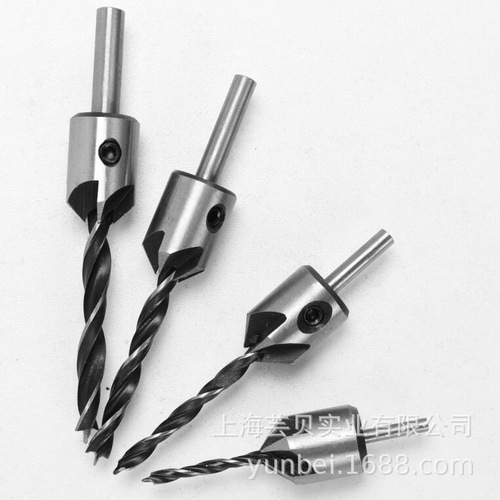 Cross-border three-point woodworking countersunk drill titanium-plated natural chamfer positioning punching hole expansion round handle twist drill bit