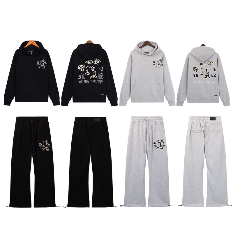 Sweatshirt Set 2024 Correct Version Amiri Patch Letter Embroidered Wide Leg Pants Casual Sports Hoodie