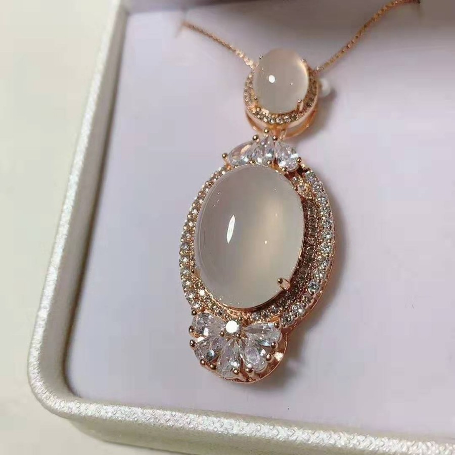 06. 화이트 칼세도니 비둘기알 펜던트 로즈골드