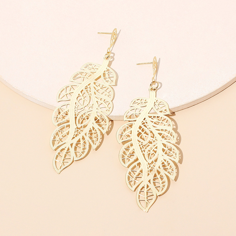 6g Weight Earrings Classification Wedding, Travel Occasion Women'S Gender Simple Style Style Gold Color Retro Hollow Leaf Earrings 8