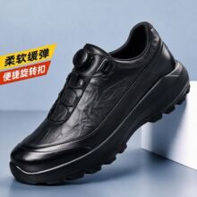 秋冬新款男士休闲皮鞋旋转扣户外运动休闲鞋真皮一脚蹬厚底皮鞋男