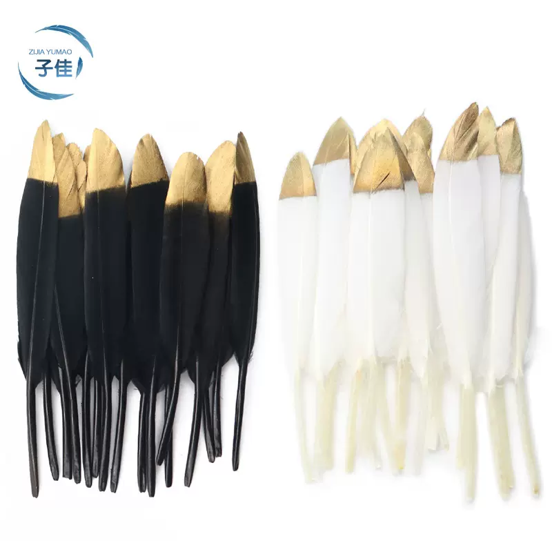 金色羽毛10-15cmDIY饰品尖一半金鹅毛工艺装饰原料跨境热销金羽