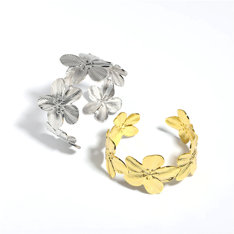 33g Weight Vacuum Plating Gold Plating Process Bangle Classification 1 Piece Quantity 304 Stainless Steel Plating Flower Copper Bracelets