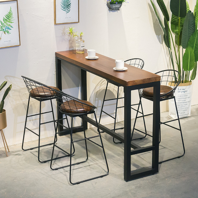 吧台吧桌家用靠墙工业风酒吧铁艺实木长条桌阳台休闲高脚桌椅组合
