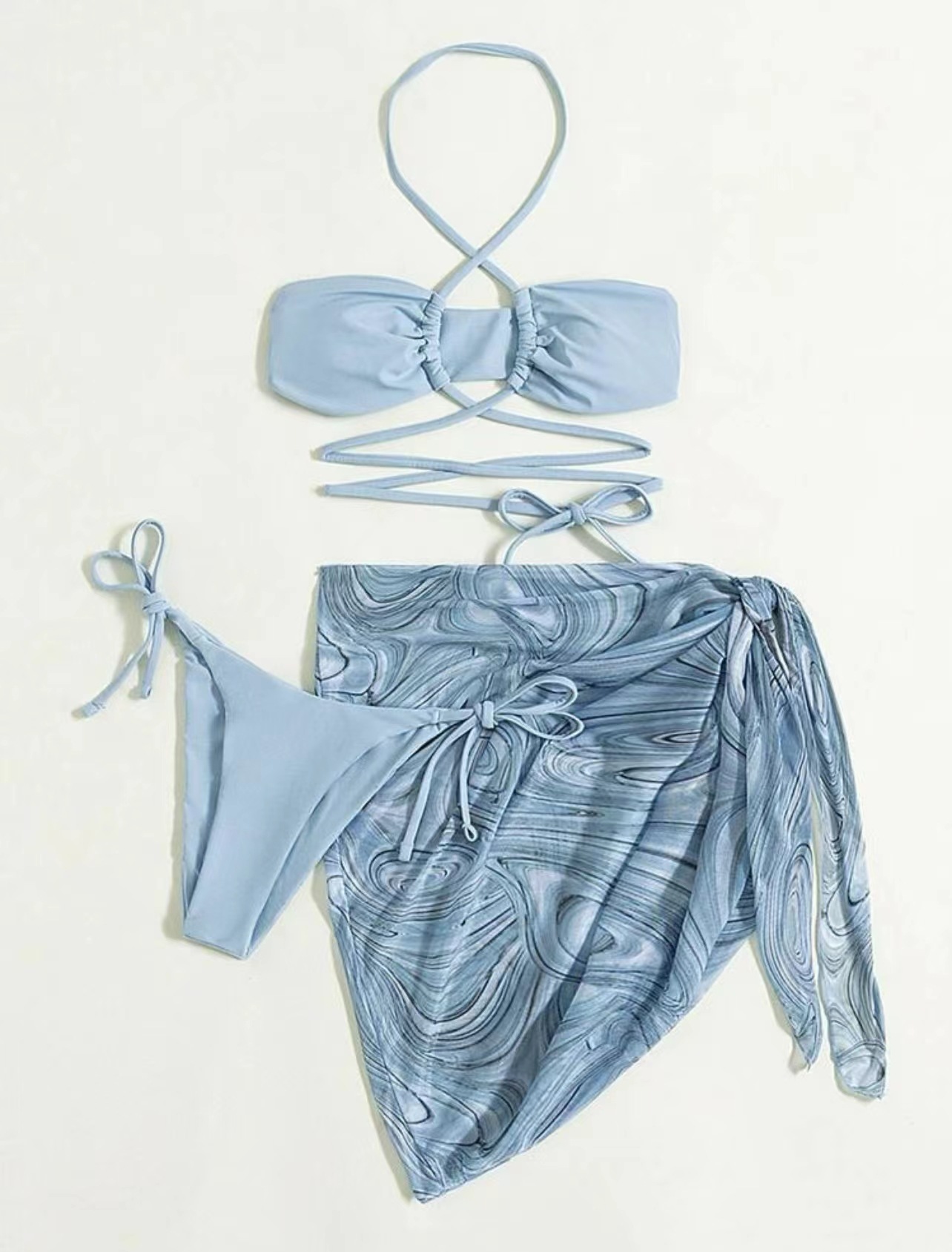 Skirt Sets Sets Type 3 Piece Set Quantity Women's Sexy Tropical Color Block Solid Color 3 Piece Set Bikinis