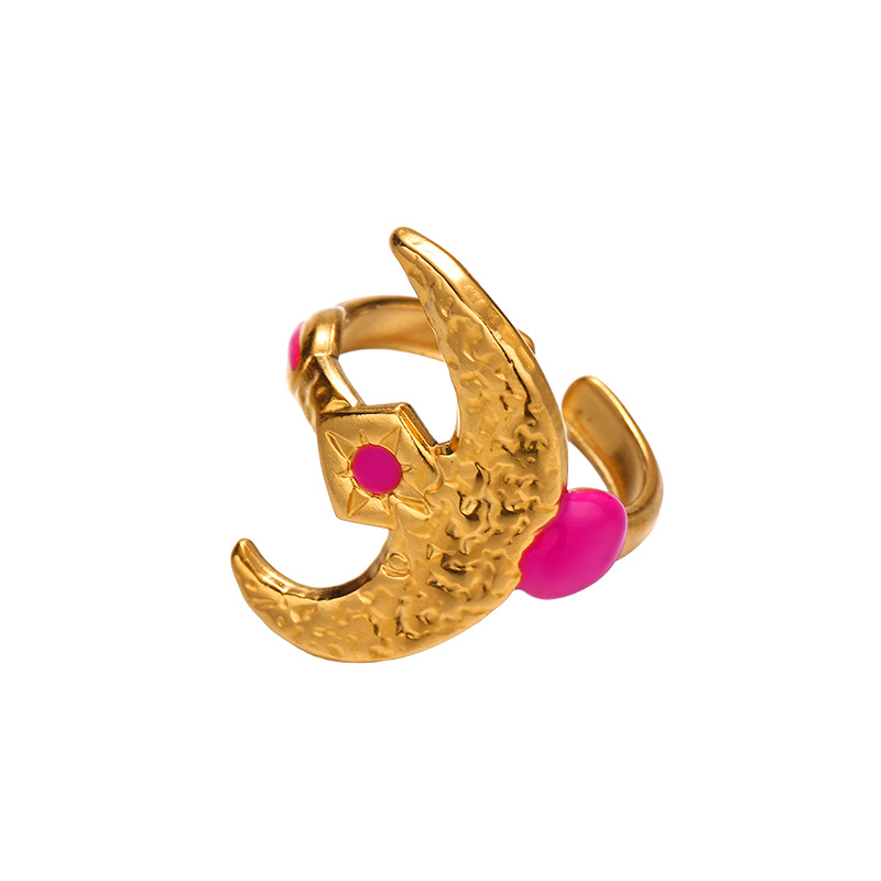 TENA Europa y América Italia clásica viento estrella luna diseño de modelado anillo de goteo personalidad joyas al por mayor