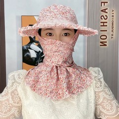 新型茶摘み帽木耳レース日焼け止め帽子下地で働く顔保護首男女自転車防風フード