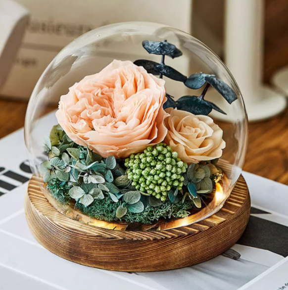 Flor eterna cubierta de vidrio rosa caja de regalo terminada Día de San Valentín boda novia regalo creativo decoración flor eterna