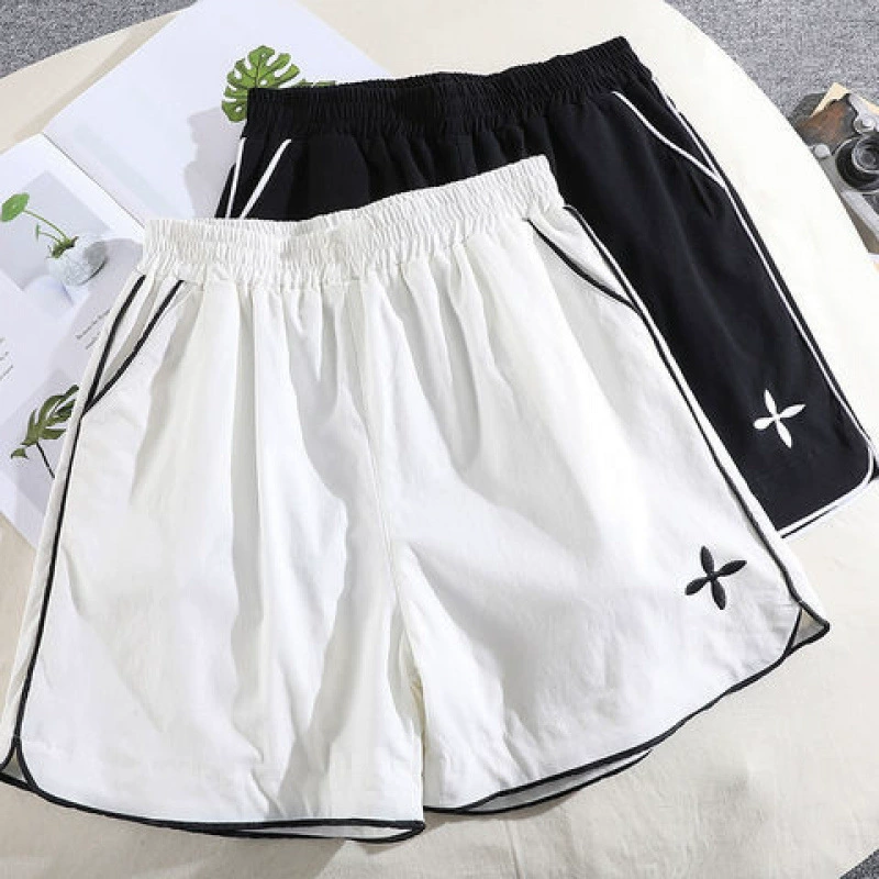 Быстросохнущие спортивные шорты для женщин летом, тонкая верхняя одежда, черные свободные повседневные широкие брюки трапециевидной формы из ледяного шелка для похудения.