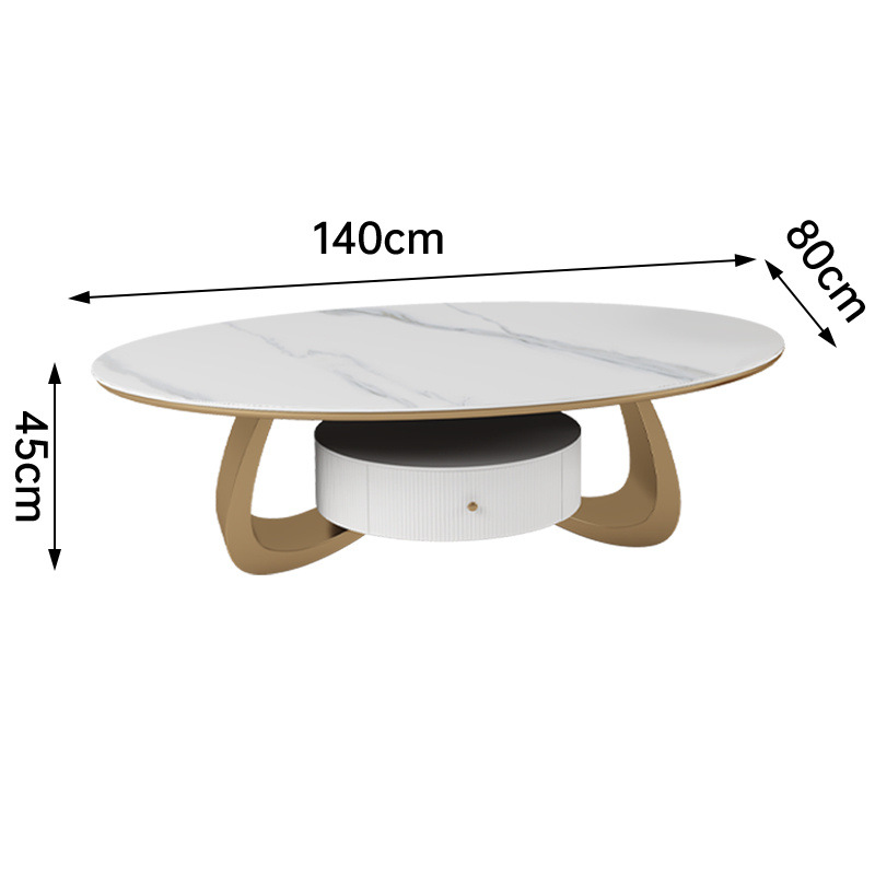 Salón de estar de estilo doméstico mesa de té de tabla de roca de lujo ligera moderna combinación de tamaño oval simple diseñador con tabla de borde