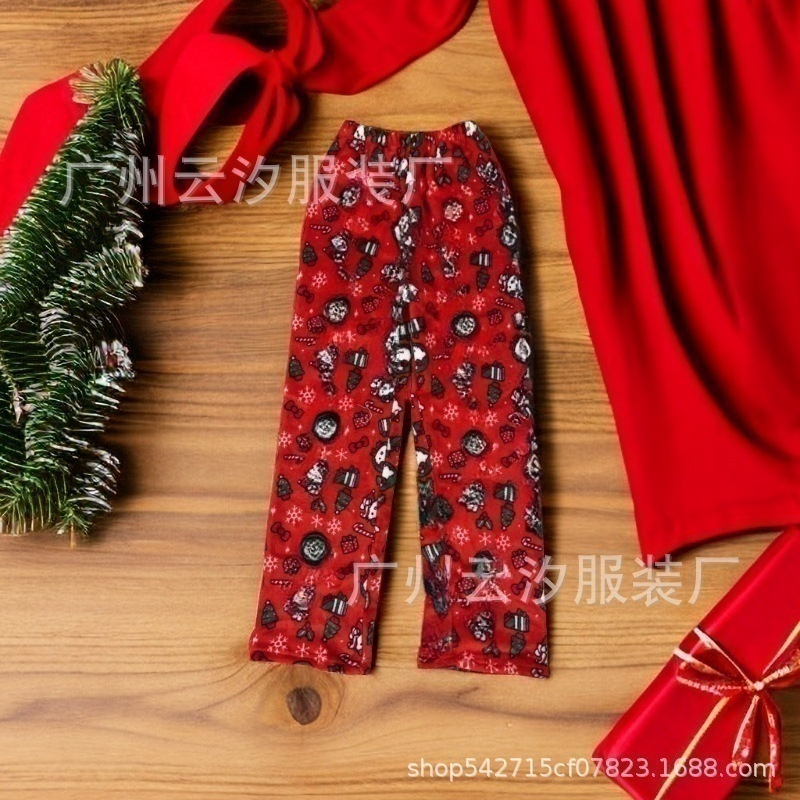 Comercio exterior Año Nuevo Navidad dibujos animados KT gato pijama pantalones gruesos de las mujeres Otoño e Invierno Polar forrado cálido casual casa pantalones de franela