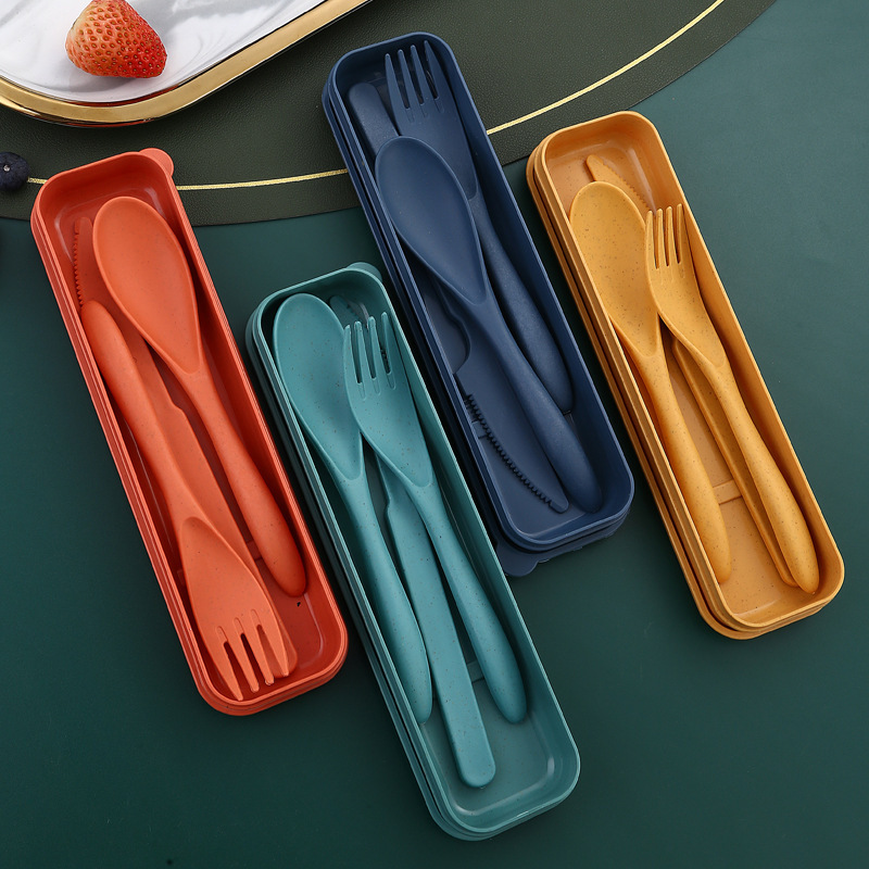 Amazon cross-border wheat straw cutlery set of three pieces, portable tableware for students and outdoor travel