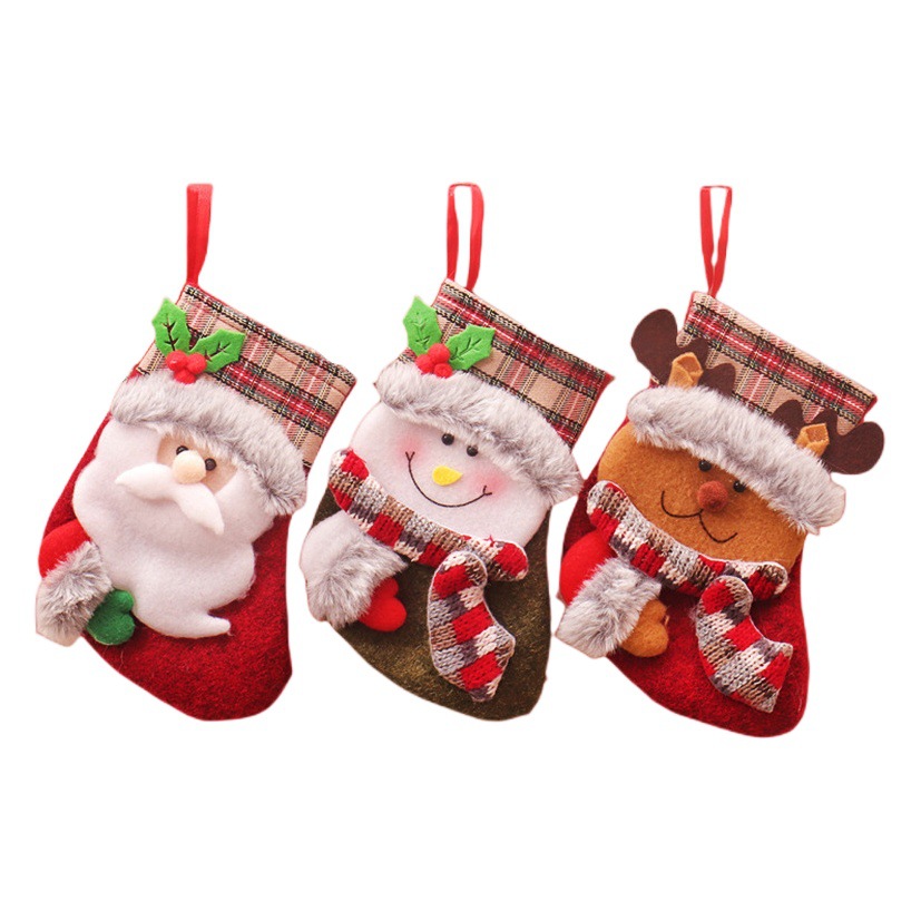 Nueva frontera calcetines de Navidad decoraciones de Navidad bolsa de regalo de Navidad calcetines de Navidad de felpa de la vendimia bolsa de regalo