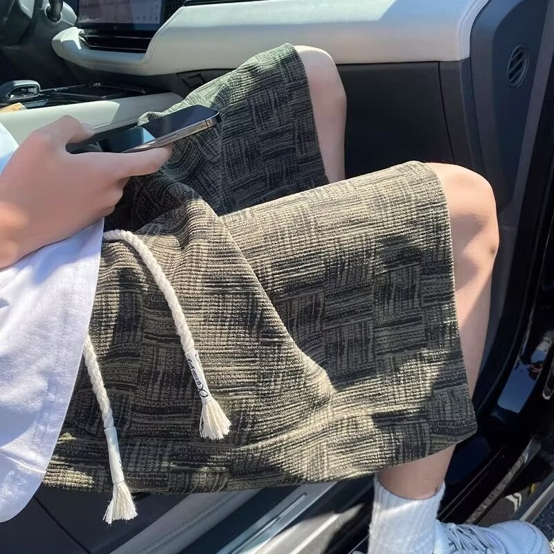 Striped Casual Shorts for Men, Summer Trendy Loose Straight Mid-Length Pants, Japanese Style Plus Size Five-Point Shorts for Men