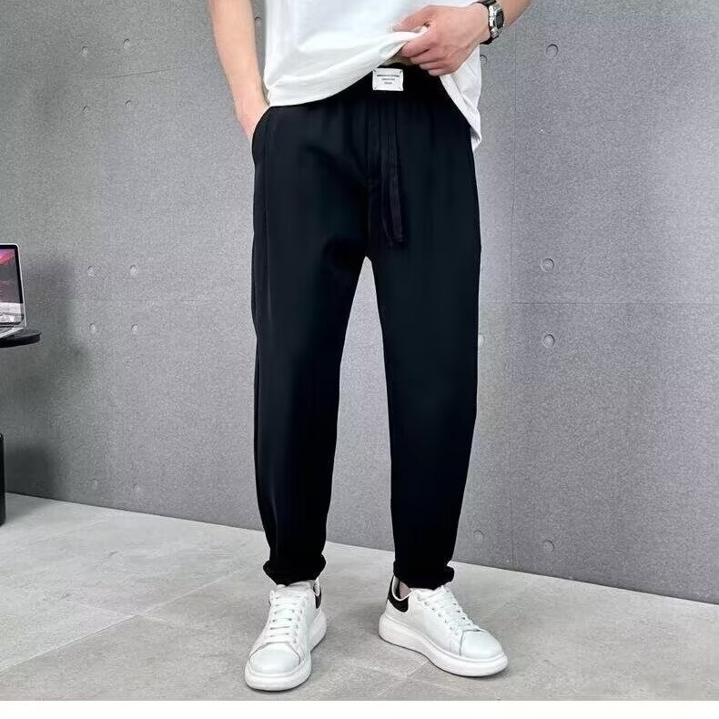 Men's New Dipper Trousers Summer Thin Ice Silk Nine-point Casual Trendy Harlan Foot Loose Sports Pants