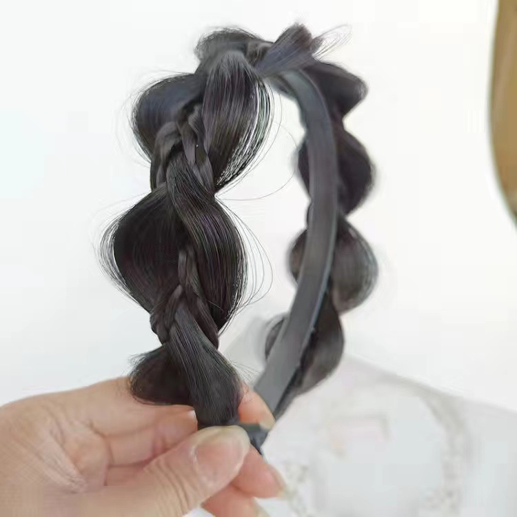 C29辮子纏繞拉花假髮箍自然黑