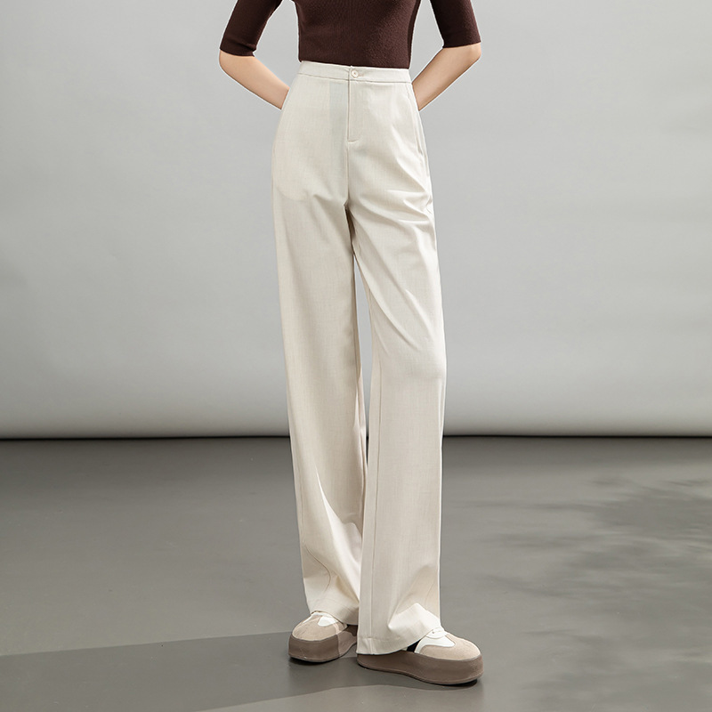 Narrow Straight-Leg Pants 2026 Spring Loose Fit Slimming Wide-Leg Trousers for Women High-Waisted Elastic Casual Pants