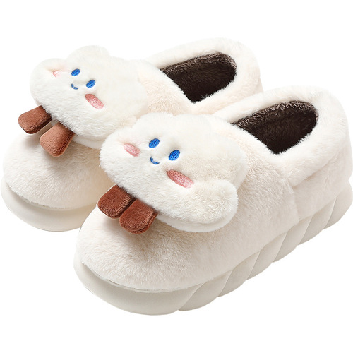 Cute Cloud-Shape Heel Cotton Slippers for Women — Autumn & Winter Indoor Home Use, Fleece-Lined, Warmth-Keeping, Thick-Soled Plush Slippers—Wholesale