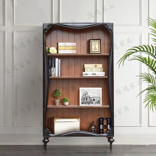 American Bookcase Pastoral Storage Cabinet Display Cabinet Black Solid Wood French Simple Accessible Luxury Bookshelf Retro Bookcase